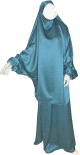Jilbab reversible (satine/normal) deux pieces (Cape + Jupe evasee) - Taille L/XL Coloris vert fonce