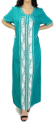 Robe d'interieur brodee manches courtes avec strass couleur vert opale