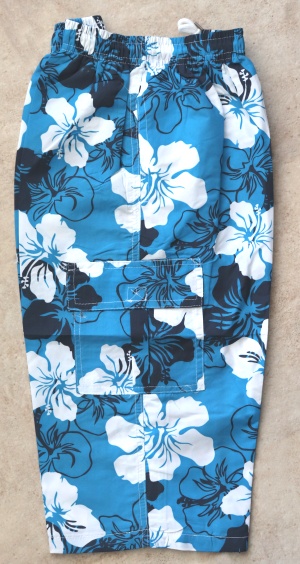 Pantacourt - Short de plage - Sarouel de Bain long genoux pour homme motifs  fleurs - Couleur Bleu marine, blanc et bleu ciel