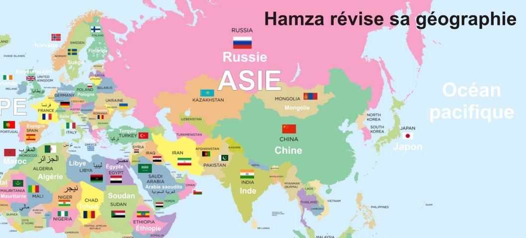 Mug pédagogique Carte géographique du monde avec drapeaux  (français/arabe/anglais)